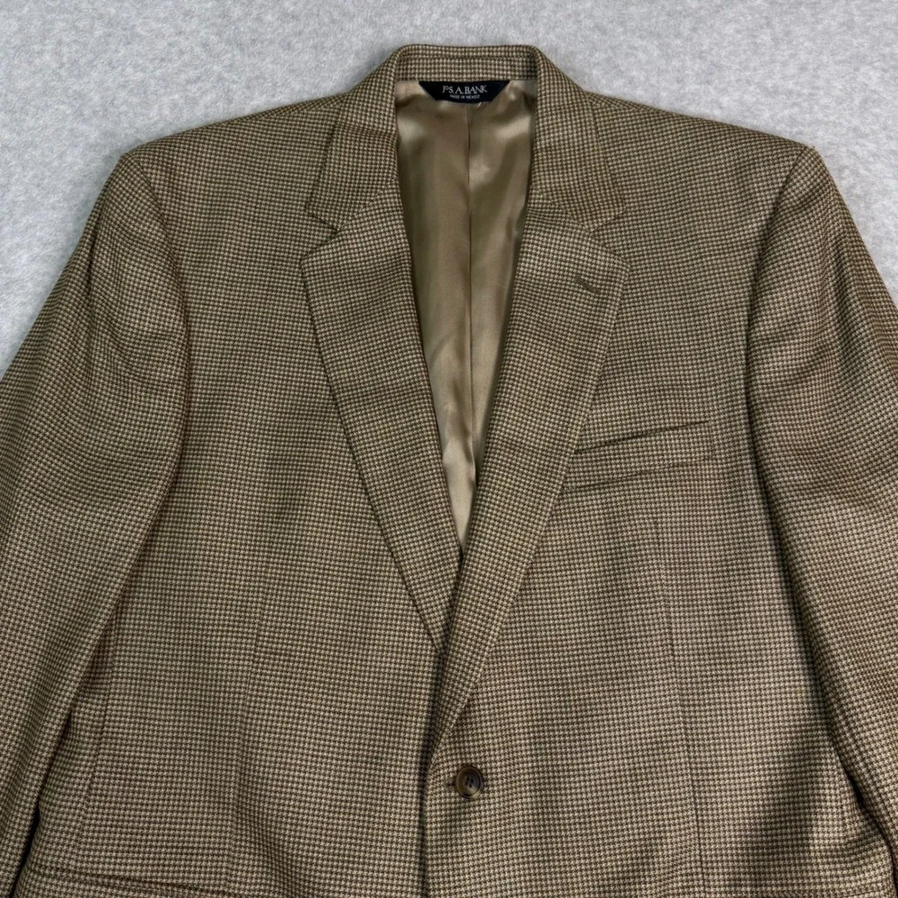 Jos. A. Bank Gordon Mens 46 Long Silk Wool Blend Blazer Brown Houndstooth Jacket